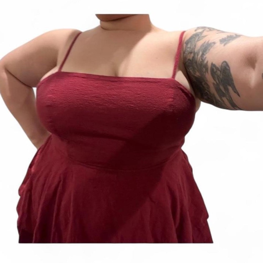Halara Plus Size 3x Adjustable Tie Back Tiered Ruffle Mini Linen-Feel Dress